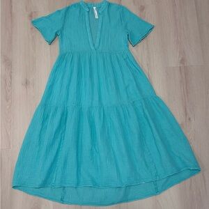 Anthropologie Teal Tiered Maxi Dress